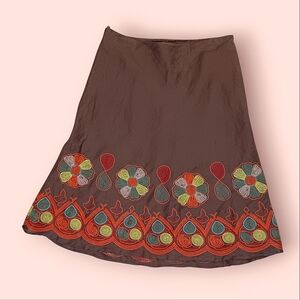 Anne Carson Embroidered Linen Skirt